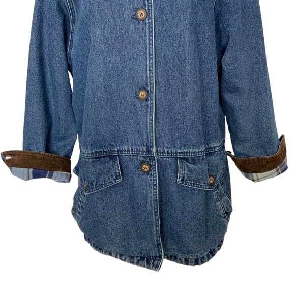 St. John's Bay Vintage Denim Barn Coat L Blue Button Front Pockets Chore Jacket - Picture 10 of 15
